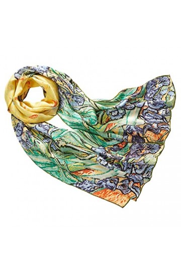 prettystern dames longue écharpe en soie vert coloré écharpe dété 160cm estampes dart van Gogh champ diris P590