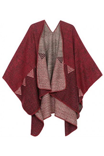 Sakkas 1928 - Lupe Womens Réversible Poncho Wrap Cape Châle Manteau Cardigan Motif - Heather Burgundy - OS