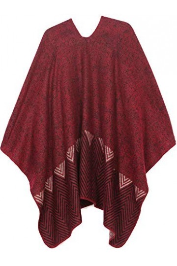 Sakkas 1928 - Lupe Womens Réversible Poncho Wrap Cape Châle Manteau Cardigan Motif - Heather Burgundy - OS