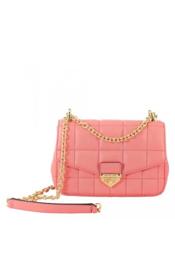 Michael Kors Soho Petit sac à bandoulière matelassé en cuir Rose thé, Rose Tea 