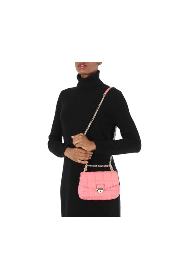 Michael Kors Soho Petit sac à bandoulière matelassé en cuir Rose thé, Rose Tea 