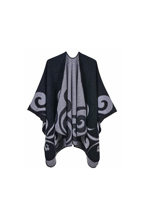 Machbaby Femme Automne Hiver Rétro Poncho Châle Tricoté Double Côté Portable Classique Wrap Cape Cardigans Écharpe Gland Étol