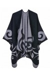 Machbaby Femme Automne Hiver Rétro Poncho Châle Tricoté Double Côté Portable Classique Wrap Cape Cardigans Écharpe Gland Étol