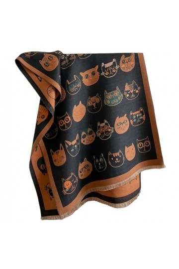 GFM® Châle pashmina imprimé chats au toucher cachemire pour lautomne et lhiver CTSHL , Ctshl-c-noir, L