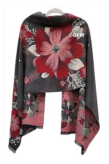 GFM® Châle écharpe de style pashmina à texture cachemire pour lautomne et lhiver YCA-A , 42-bhll-gris rouge, L