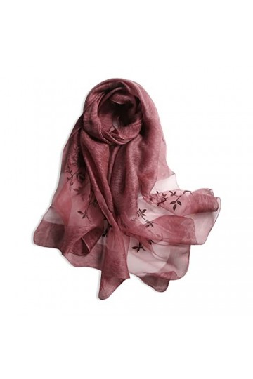 LumiSyne Foulard Soie De Mûrier Écharpe En Mousseline De Soie Femme Délicate Broderie Rose Tulle Transparent Léger Doux Échar
