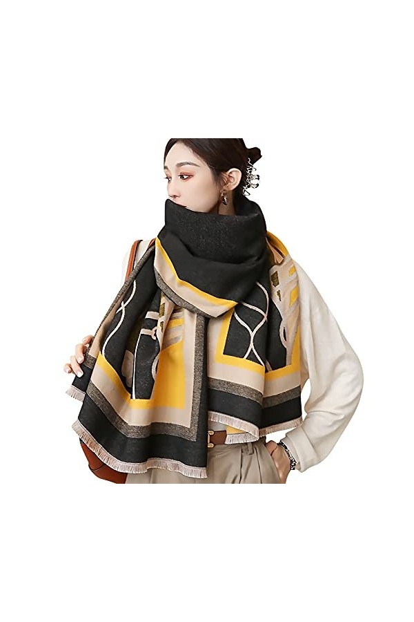 LumiSyne Hiver Écharpe Châle En Cachemire Pour Femmes Épissage De Couleur Motif Animalier Chaud Pashmina Foulards Frange Lain