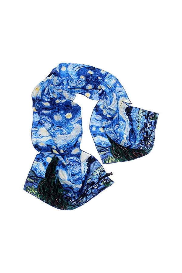 Echarpe en soie crepe de chine Foulard Longue imprimée artistique par TONY & CANDICE, 100% Soie, Bord roulé à la main, 157*40