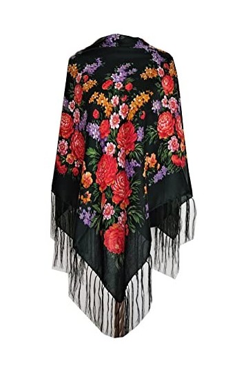 Generic Grand châle pour femme avec cachemire et fleurs, avec franges, étole de qualité supérieure - 110 cm x 110 cm, vert fo