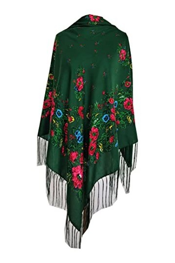 Generic Grand foulard pour femme avec cachemire et fleurs, avec franges, étole de qualité supérieure - 110 cm x 110 cm, vert