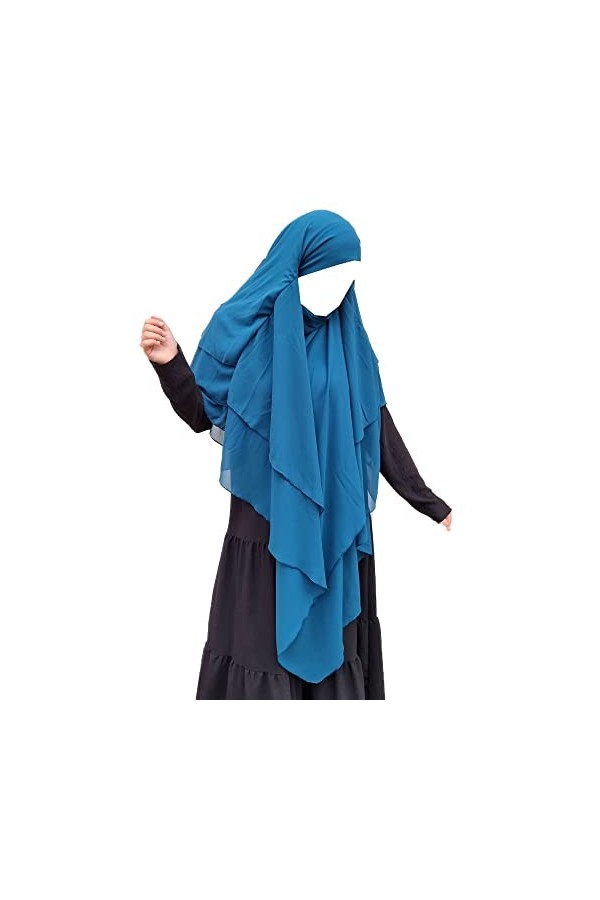 Yaqeen XL Khimar 3 couches coupe diamant triangle long hijab muslimah écharpe une pièce tissu crêpe doux foulard matériel Cha