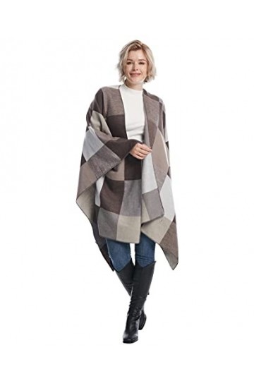 DiaryLook Poncho châle surdimensionné imprimé pour femme réversible ouvert sur le devant, Couleur-5, taille unique
