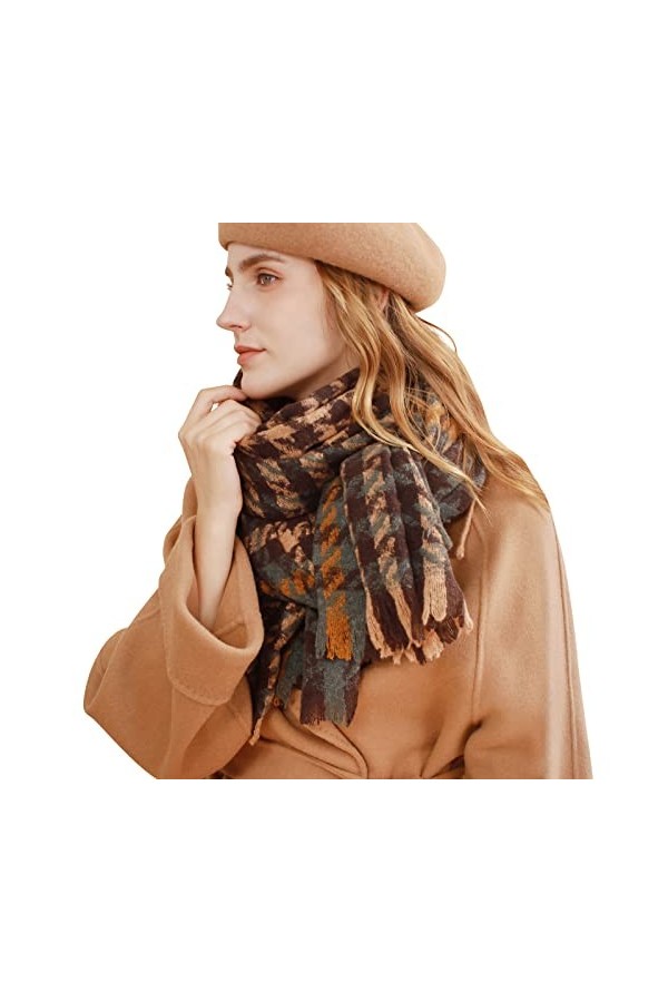 LumiSyne Hiver Chaud Écharpe En Cachemire Pour Femmes Épissage De Couleur Pied De Poule Écharpe a Carreaux Pashmina Foulards 