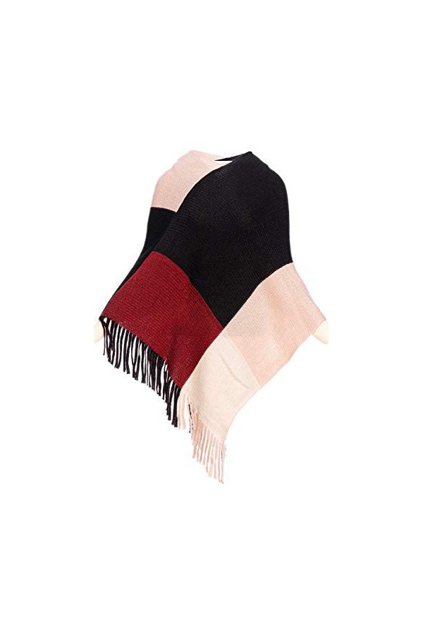 HEIZZI Poncho châle à pompons pour femme - noir - Taille Unique