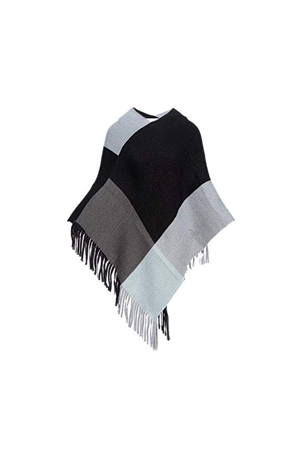HEIZZI Poncho châle à pompons pour femme - noir - Taille Unique