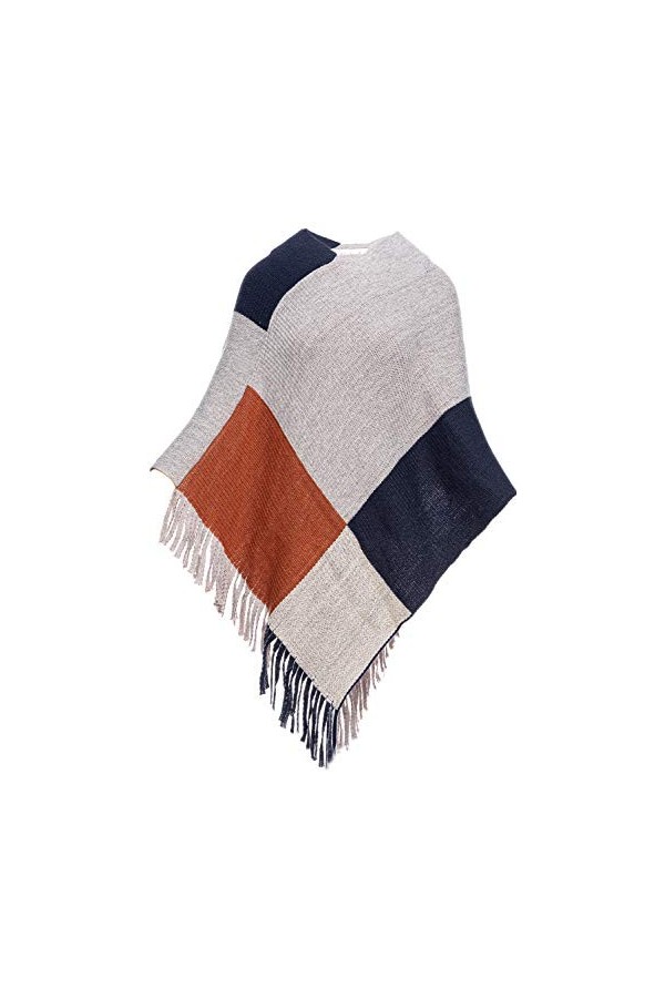 HEIZZI Poncho châle à pompons pour femme - noir - Taille Unique