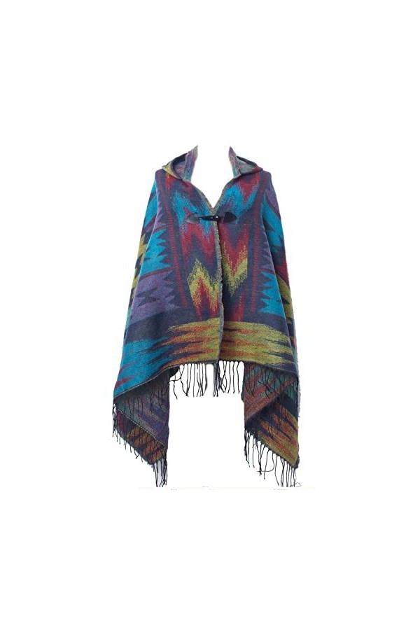 Daenery Poncho pour Femmes Manteau Long Large à la Mode Col en V avec Gland Automne Hiver, rouge, Taille unique