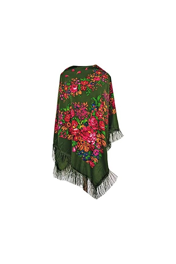 All 4 Decor Grande écharpe pour femme avec motif cachemire et pivoines, avec franges, 125 cm x 125 cm, bleu foncé, 125cm x 12