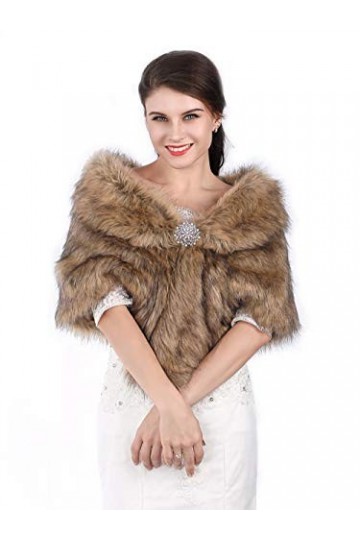 Aukmla 1920 mariée mariage fausse fourrure châle Wrap mariée fourrure écharpe fourrure Wraps et châles pour les femmes marro