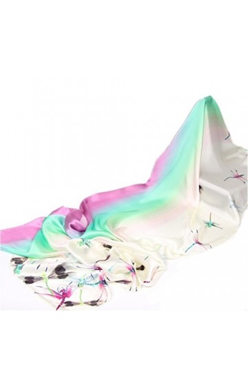 prettystern Femme grande-taille 180 cm XL étole longue Écharpe en Crêpe Satin Soie imprimé fleur - Aquarelle Nénuphars bleus