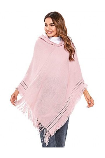 Irevial Chic Poncho Châle Rayée Femme Châle à Motif Irrégulier Côtés à Franges Châle de Style Bohème
