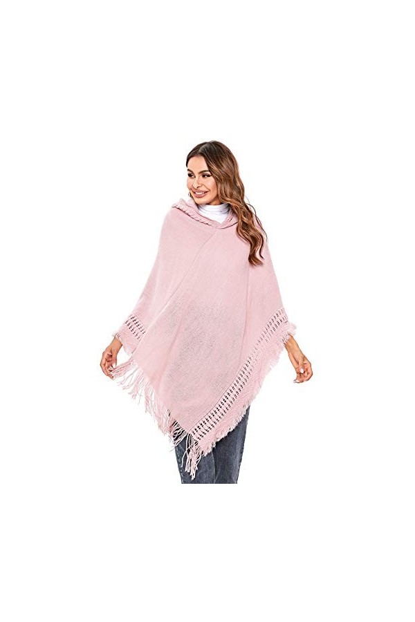 Irevial Chic Poncho Châle Rayée Femme Châle à Motif Irrégulier Côtés à Franges Châle de Style Bohème