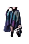 Grand Tartan Femme Poncho Châle Foulard Couverture Chaud pour Automne Hiver - Bleu - Taille unique