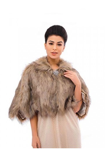 Unicra Châle en fourrure synthétique marron sans manches pour mariée et demoiselles dhonneur