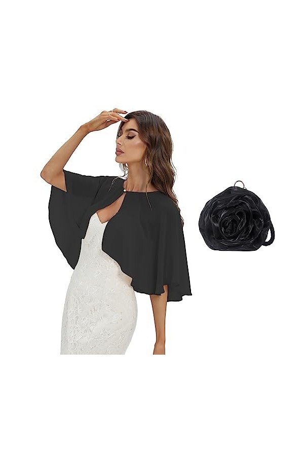 Keivvsh Cape en mousseline de soie, châles et sac à bandoulière, capelets et sacs à main pour femme, sacs à bandoulière et sa