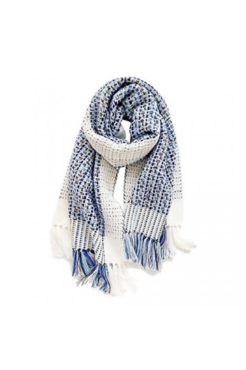 LumiSyne Hiver Écharpe Femme Echarpe Tricoté Écharpe Tressé De Mode Lignes De Dégradé Bleu Grande Châle Etoles Franges Longue