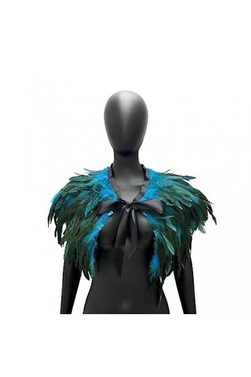 LICHENGTAI Femmes Plume Haussement Châle Cape, Collier de poncho Châle Étole En Plumes Collier Cap Halloween Carnaval Adulte 