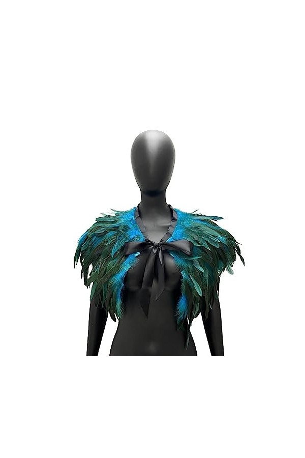 LICHENGTAI Femmes Plume Haussement Châle Cape, Collier de poncho Châle Étole En Plumes Collier Cap Halloween Carnaval Adulte 
