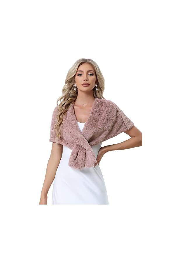 Allegra K Châle en fausse fourrure pour femme hiver années 1920 étole mariage Wraps, rose, L