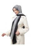 Écharpe soyeuse pour femme - Hijab - 30 % soie - Noir et blanc, Noir - Blanc, taille unique