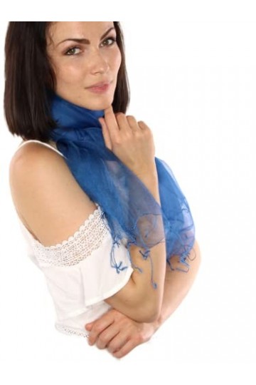 prettystern Écharpe en soie organza pour femme - Couleur unie, bleu, X-Large