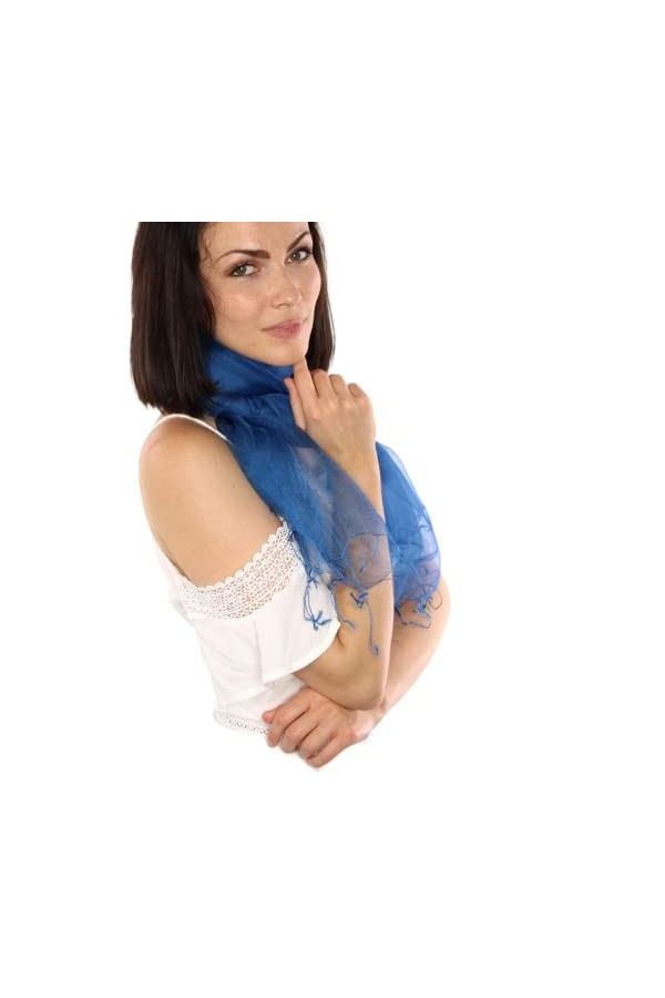 prettystern Écharpe en soie organza pour femme - Couleur unie, bleu, X-Large