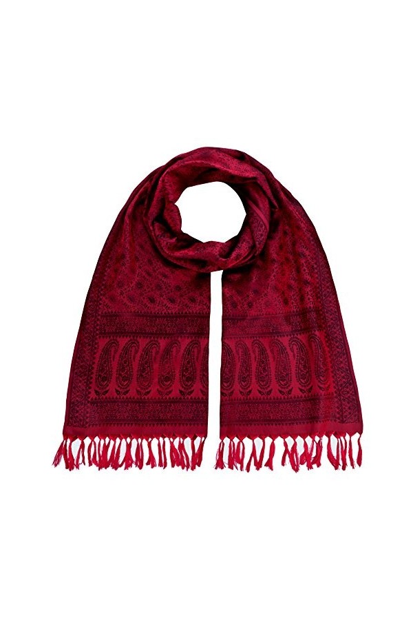 Maharanis Écharpe jacquard tissée à la main - 100 % soie pure - Rouge/noir