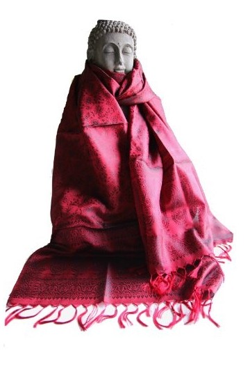 Maharanis Écharpe jacquard tissée à la main - 100 % soie pure - Rouge/noir