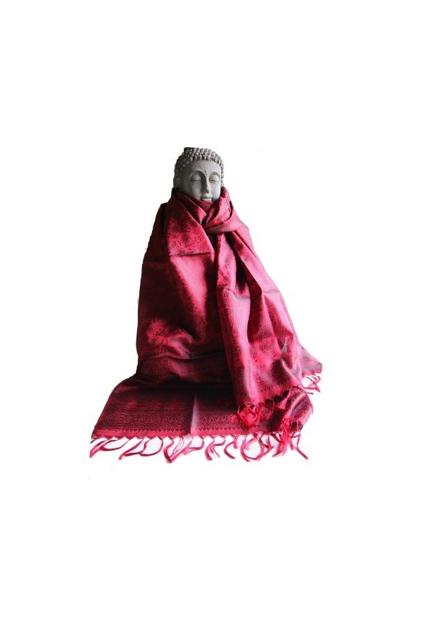 Maharanis Écharpe jacquard tissée à la main - 100 % soie pure - Rouge/noir