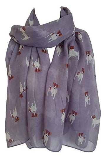 Écharpe imprimée Jack Russell - Motif chiens - Pour femme - Violet - Large