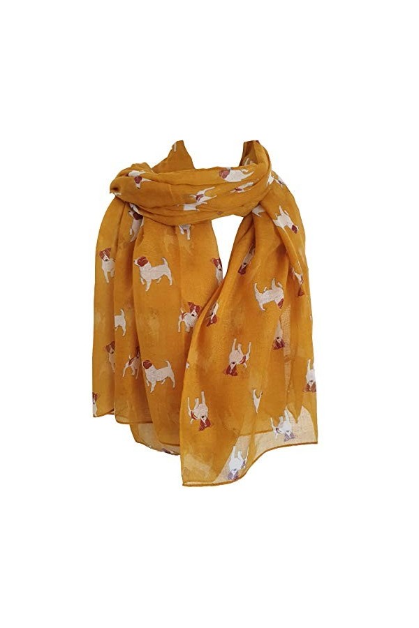 Écharpe imprimée Jack Russell - Motif chiens - Pour femme - Violet - Large