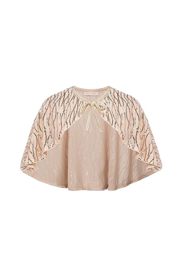 Belle Poque Femmes 1920s Châle Shrug Sequin Vintage Wrap Soirée Cape pour Robe, doré, S