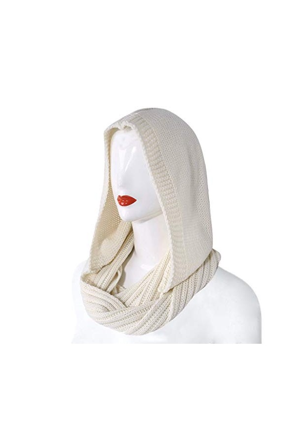 MEIBAOGE Femmes Hiver Tricot Capuche Infinity Écharpe Coupe-Vent Châle Wrap Cache-Cou Cache-Cou, Écharpe À Capuche-Gris Clair