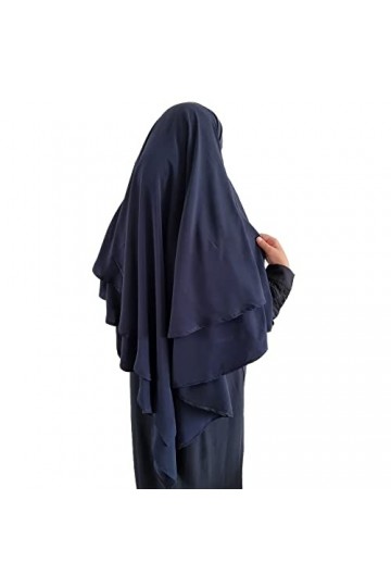 Hijab XL Khimar 2 couches coupe diamant triangle long hijab musulman écharpe une pièce tissu de soie médina foulard chadors a