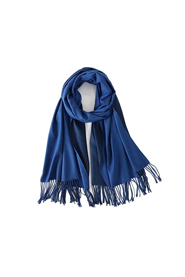Kyniog Foulard 100 % cachemire pour femme, écharpe réversible grande taille - Châles et écharpes pashmina - 70 x 200 cm, Bleu