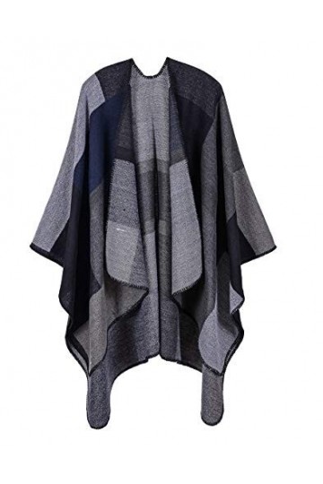 ZTOFERA Poncho châle vintage chaud ouvert sur le devant pour femme - Noir - Taille unique