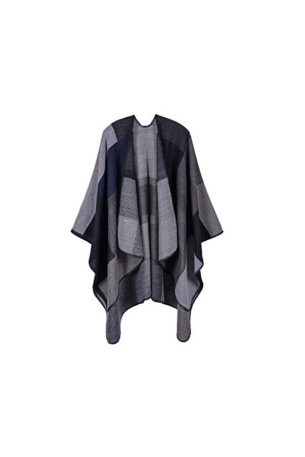 ZTOFERA Poncho châle vintage chaud ouvert sur le devant pour femme - Noir - Taille unique