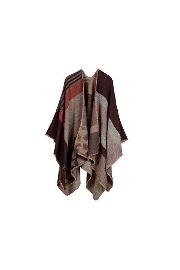 ZTOFERA Poncho châle vintage chaud ouvert sur le devant pour femme - Noir - Taille unique