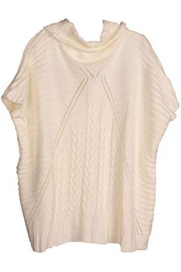 styleBREAKER Poncho en Maille Fine pour Femme avec Motif tressé, Manches et col châle 08010054, Couleur:Crème-Blanc