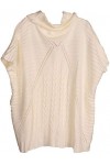 styleBREAKER Poncho en Maille Fine pour Femme avec Motif tressé, Manches et col châle 08010054, Couleur:Crème-Blanc